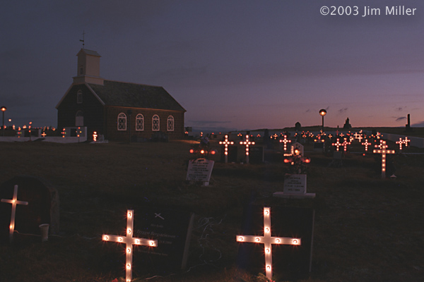 New Year's Dawn at Innri-Njarvkurkirkja  2002 Jim Miller - Canon Elan 7e, Canon 28mm f2.8, Kodak Gold 400