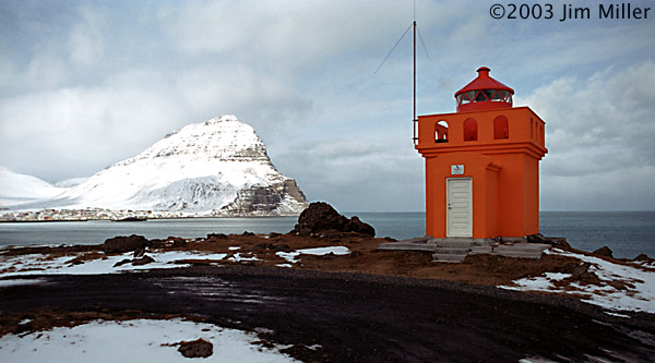 Lighthouse Near Bolungarvk 2003 Jim Miller - Canon Elan 7e, Canon 28mm f2.8, Fuji Superia 100
