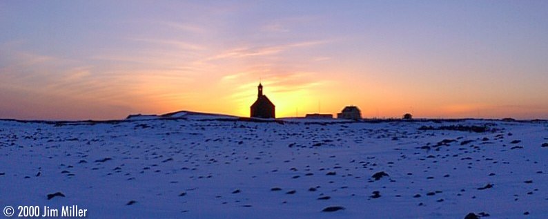 Hvalsneskirkja Sunset 1999 Jim Miller - Olympus D-220L in Panorama Mode